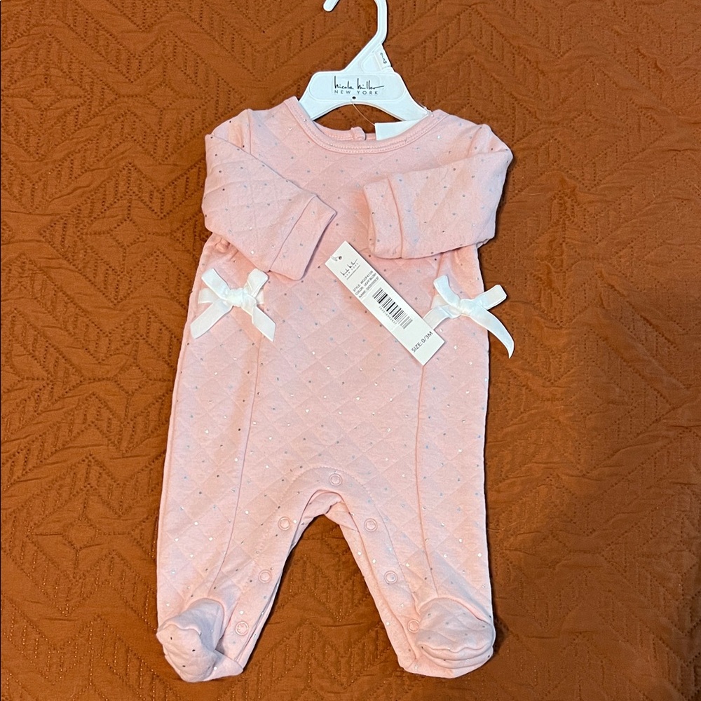 Nicole Miller Pink Quilted Footie with Bows